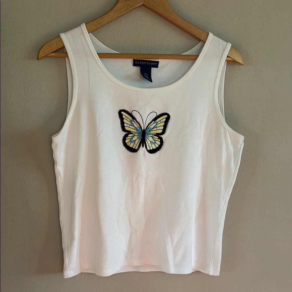 Karen Scott Embroidered Butterfly Tank Top
